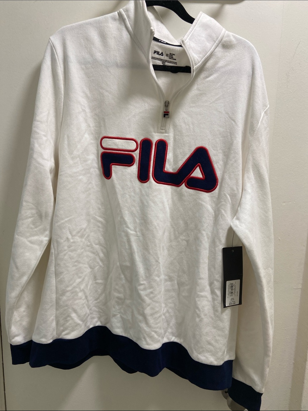 FILA White Pullover with Navy and Red Logo